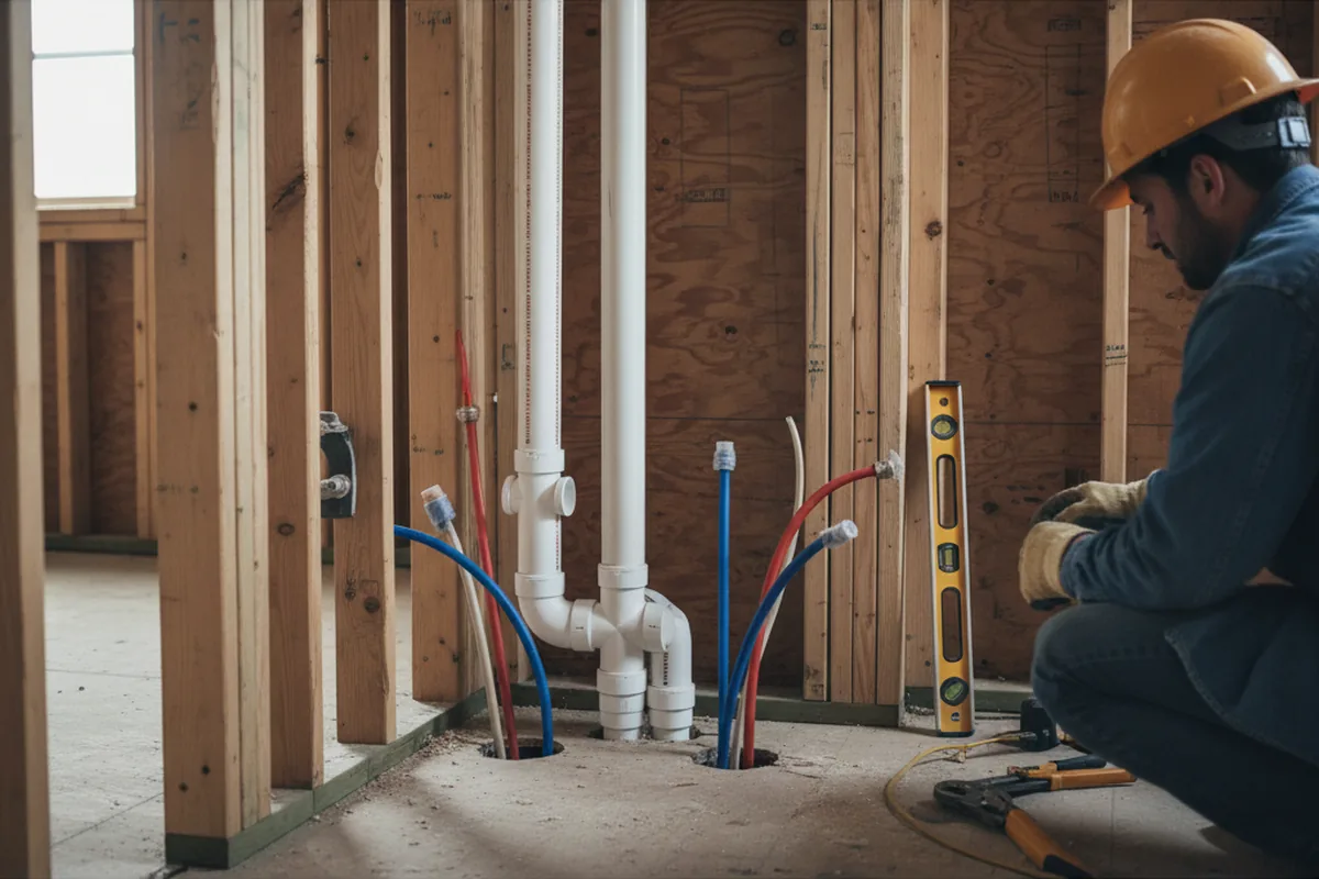Drain and supply rough-in during Sump Pump Repair in Morrison